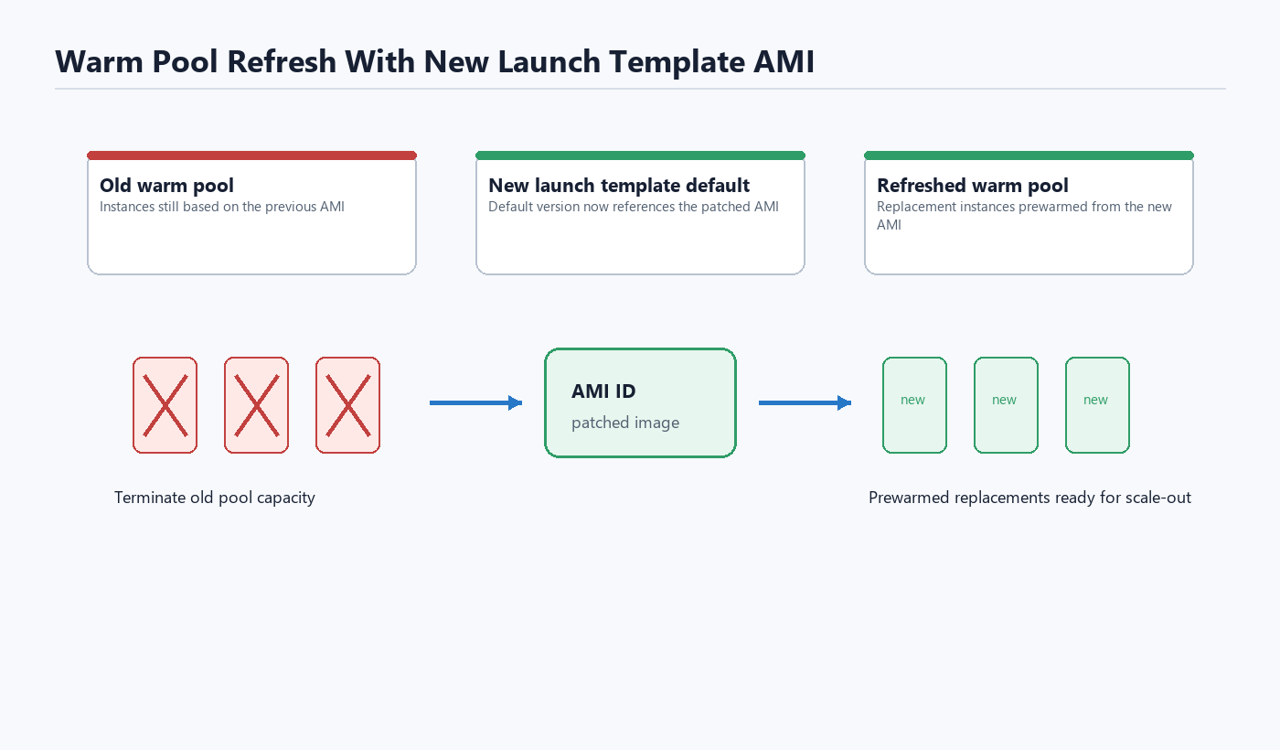 Warm pool instances refreshed from the new launch template AMI